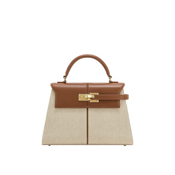 Elise Top Handle Bag - Brown Canvas - Large :> - Picture 1 of 5